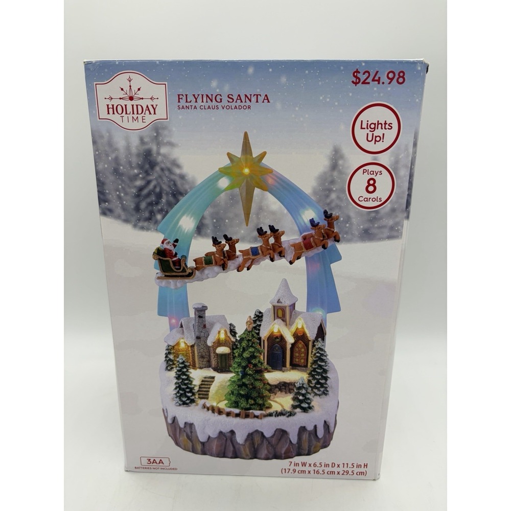 NIB 2024 Holiday Time Christmas Flying Santa Village Light Up & Plays 8 Carols‎
